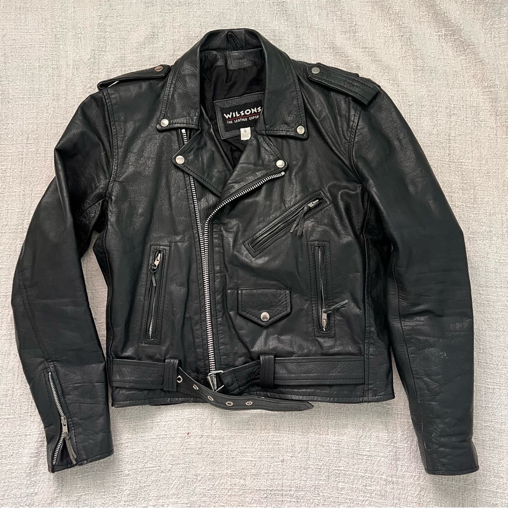 Vintage Biker Wilson Black Leather Motorcycle Jacket